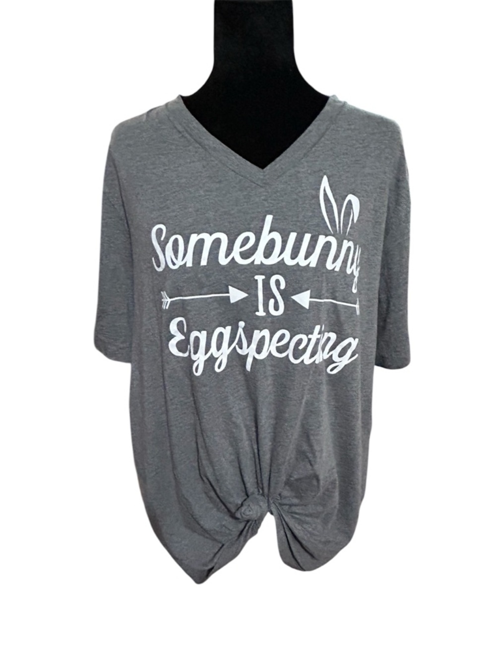 Bella Canvas Gray V-Neck Knot Tee XL Pregnancy Announcement